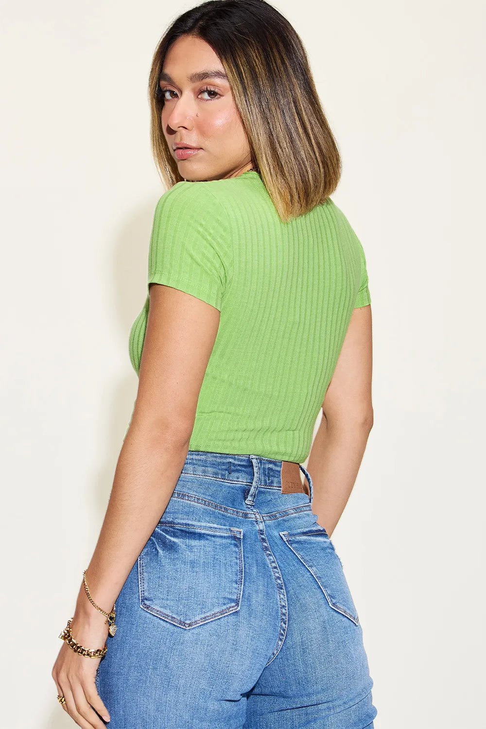 Ribbed tee sleeve detail view