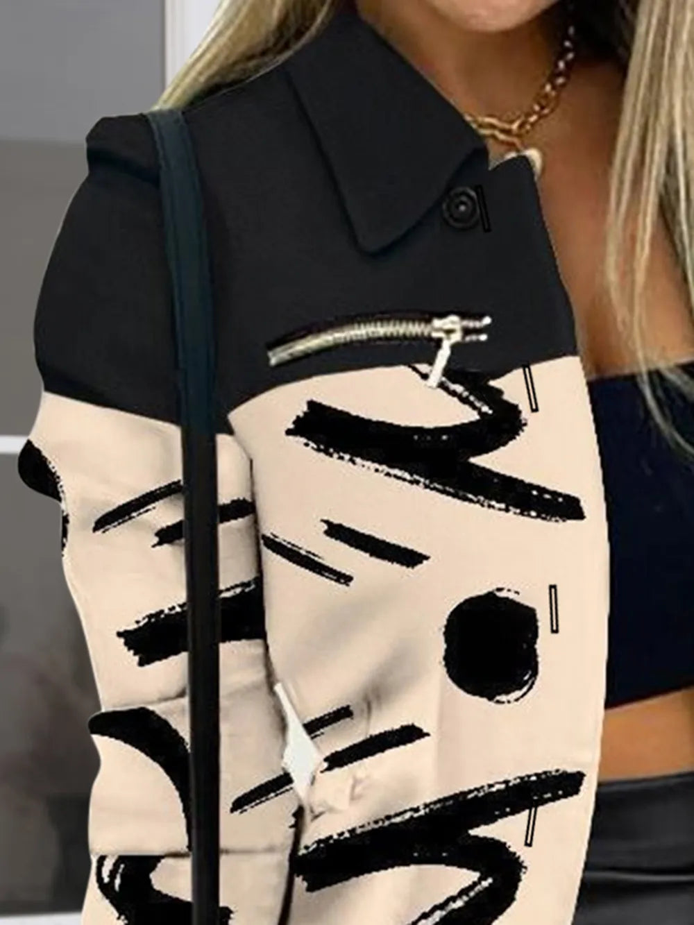 Printed Button Up Zip Detail Shacket - Fashorio