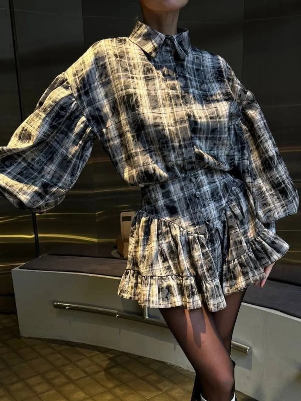 Lantern Sleeve Shirt and Ruffled Skirt Set, view 6
