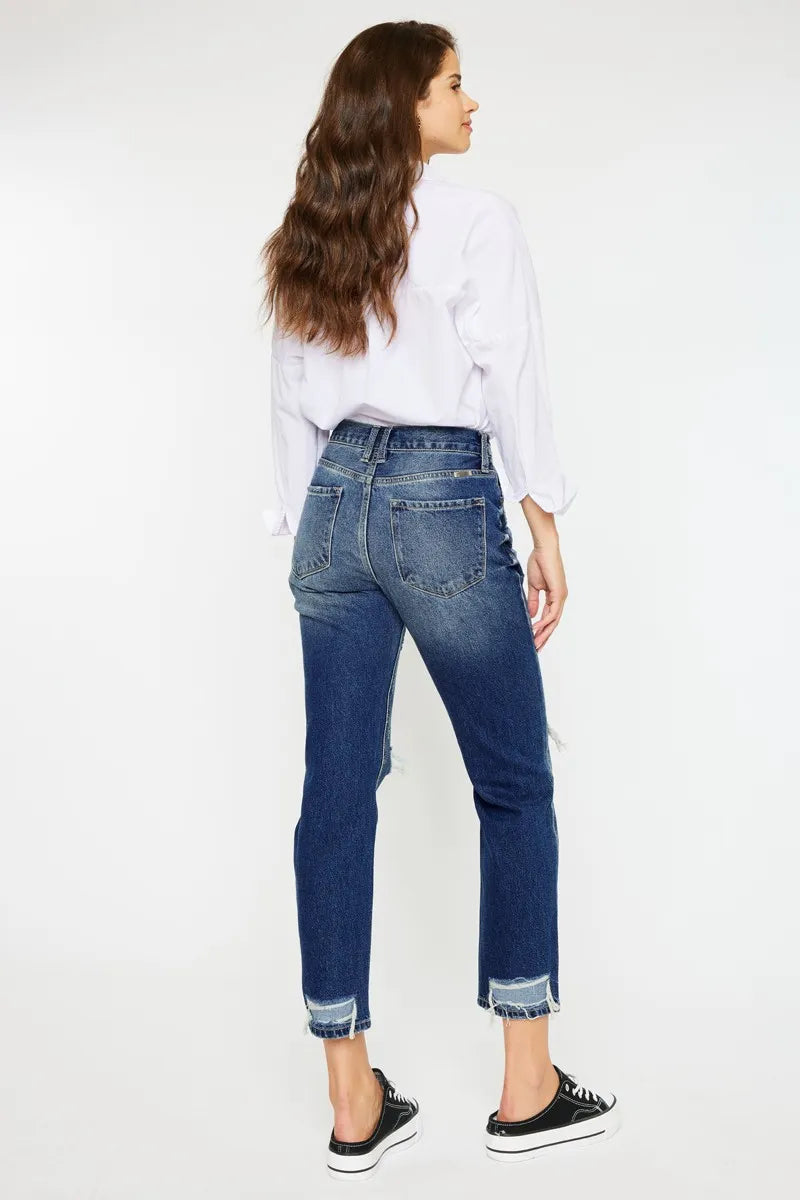 Back view of high rise mom jeans