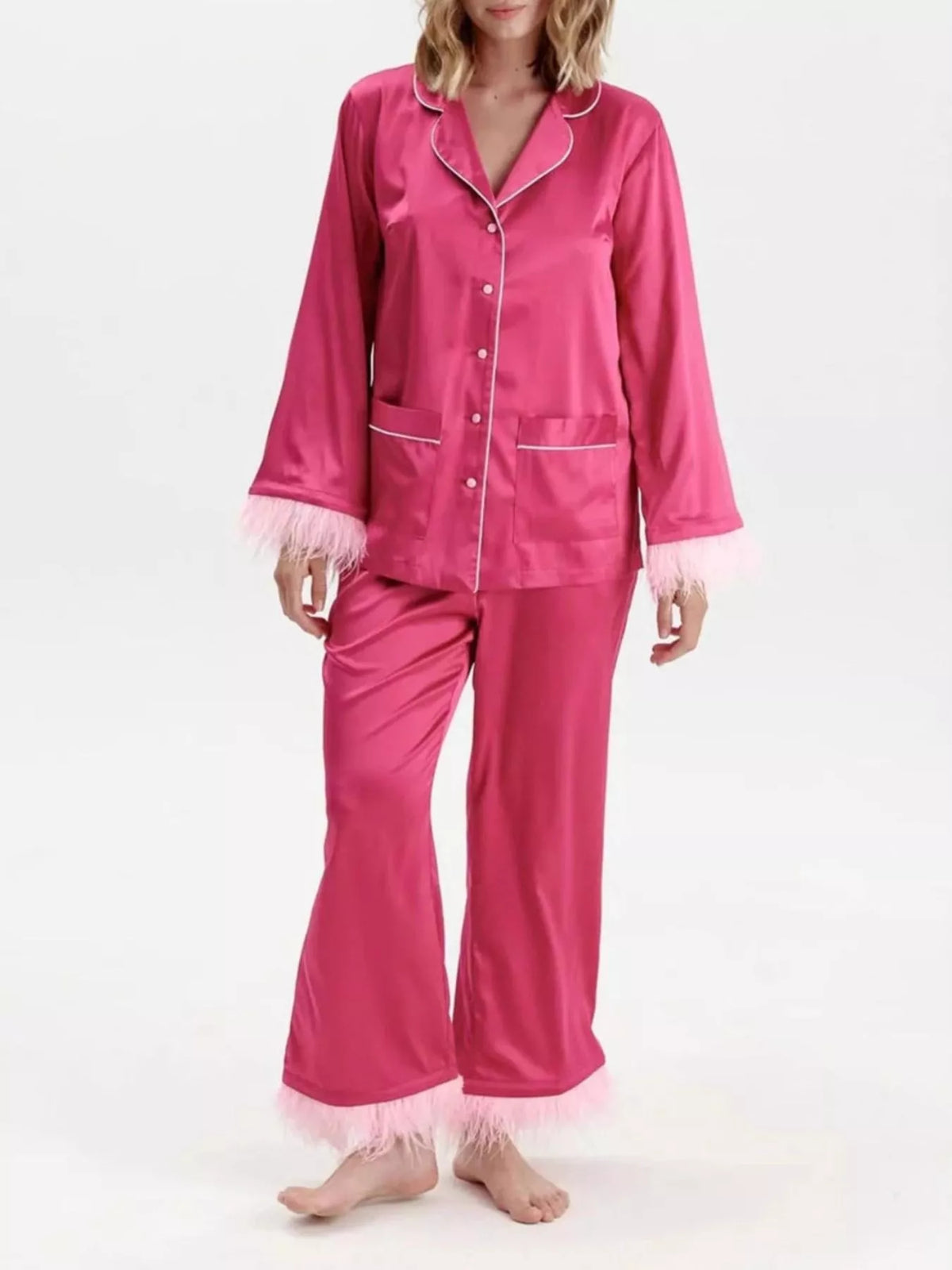 Silky button up top coordinated look
