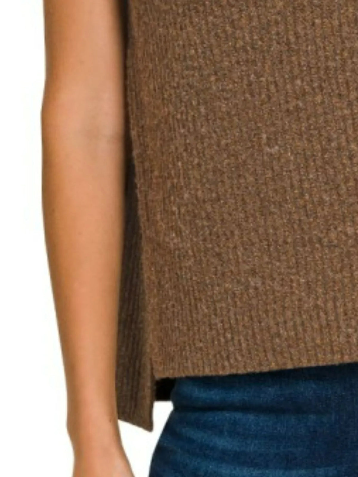 Oversized Side Slit Sweater Vest in Brown side view