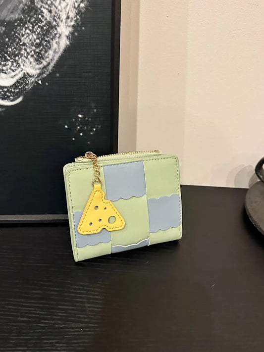 PU Leather Color Block Wallet Light Green One Size - Fashorio