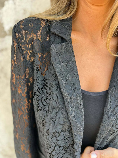 Full Size Lace Open-Front Blazer Plus Size - Fashorio