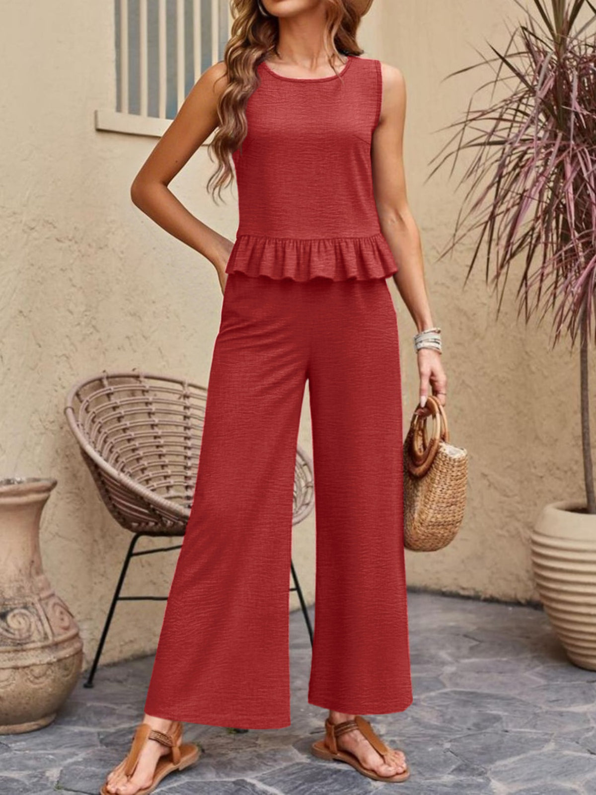 Ruffle tank coordinated set full length