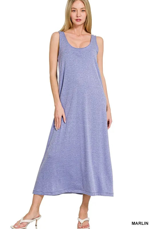 French Terry Twist Strap Midi Dress in Marlin Blue