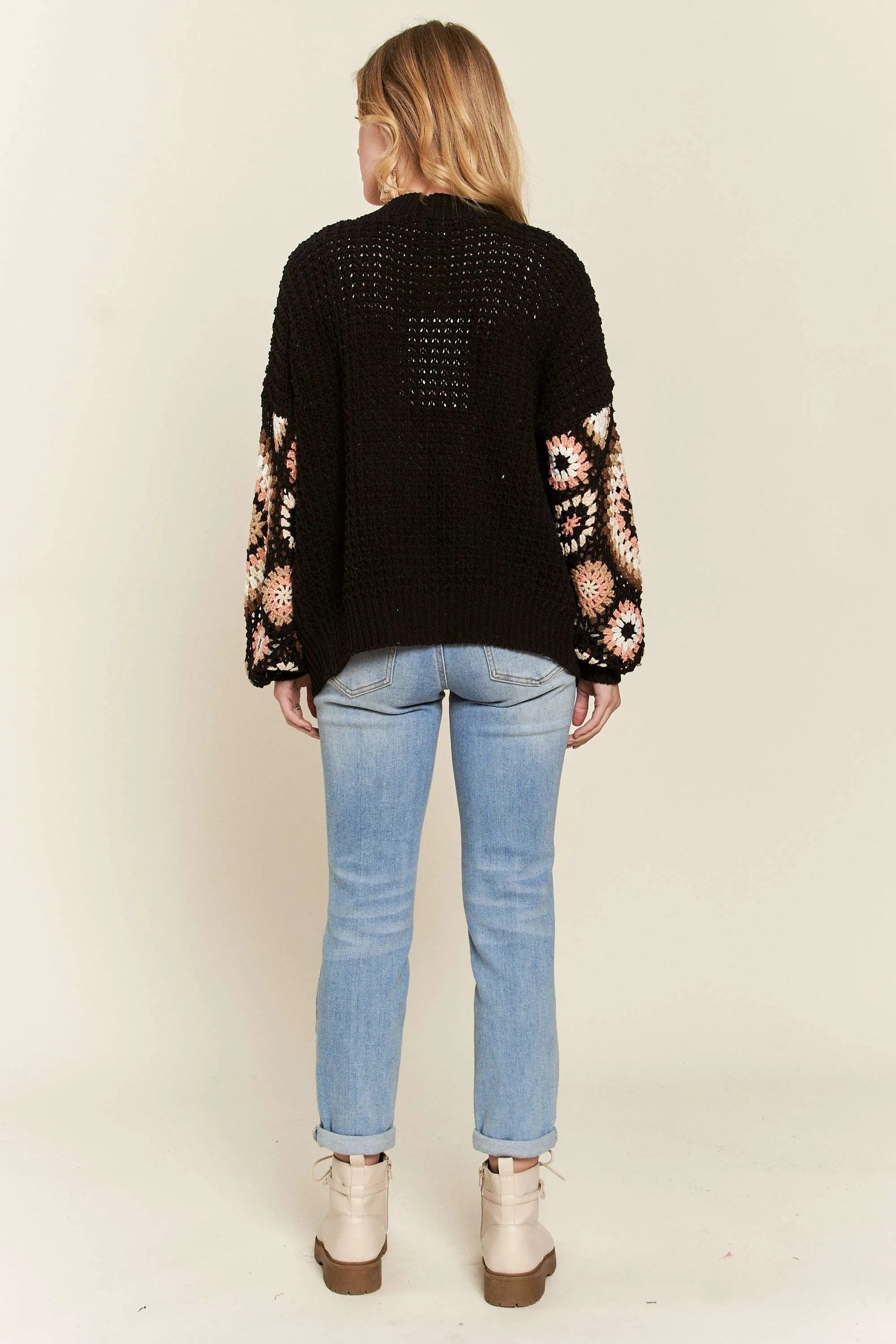 ADORA Multi Color Sleeve Crochet Cardigan - Fashorio