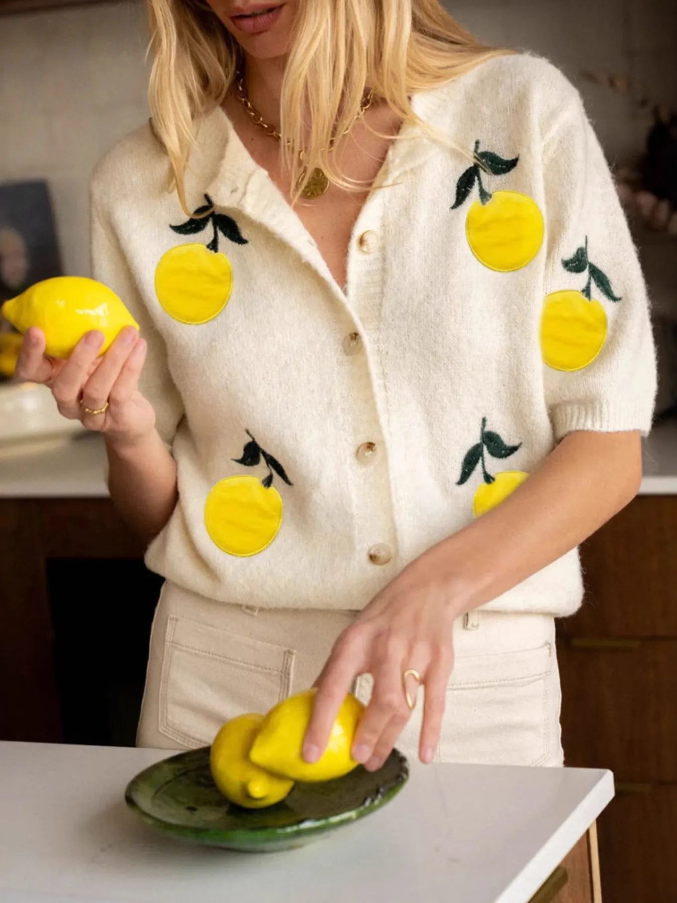 Lemon Button-Up Short Sleeve Cardigan - Fashorio