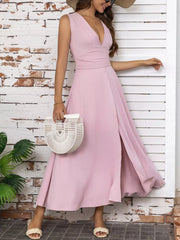 Full Size Slit V-Neck Sleeveless Dress Plus Size Pink - Fashorio