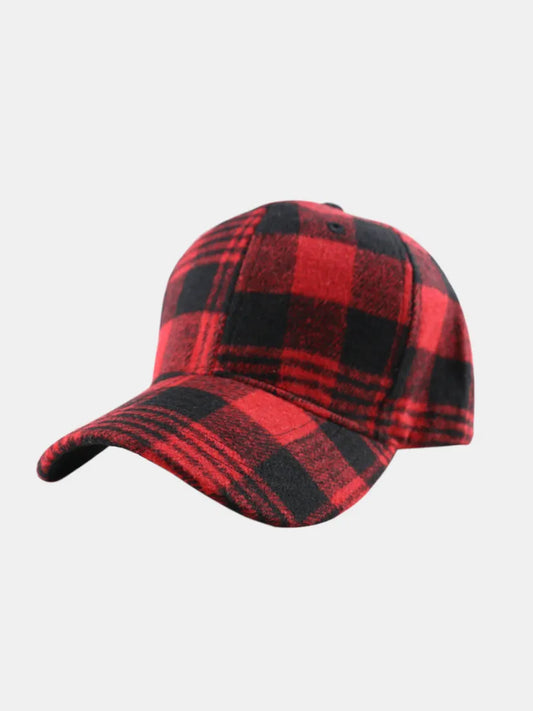 Plaid Adjustable Cotton Baseball Cap Red One Size - Fashorio