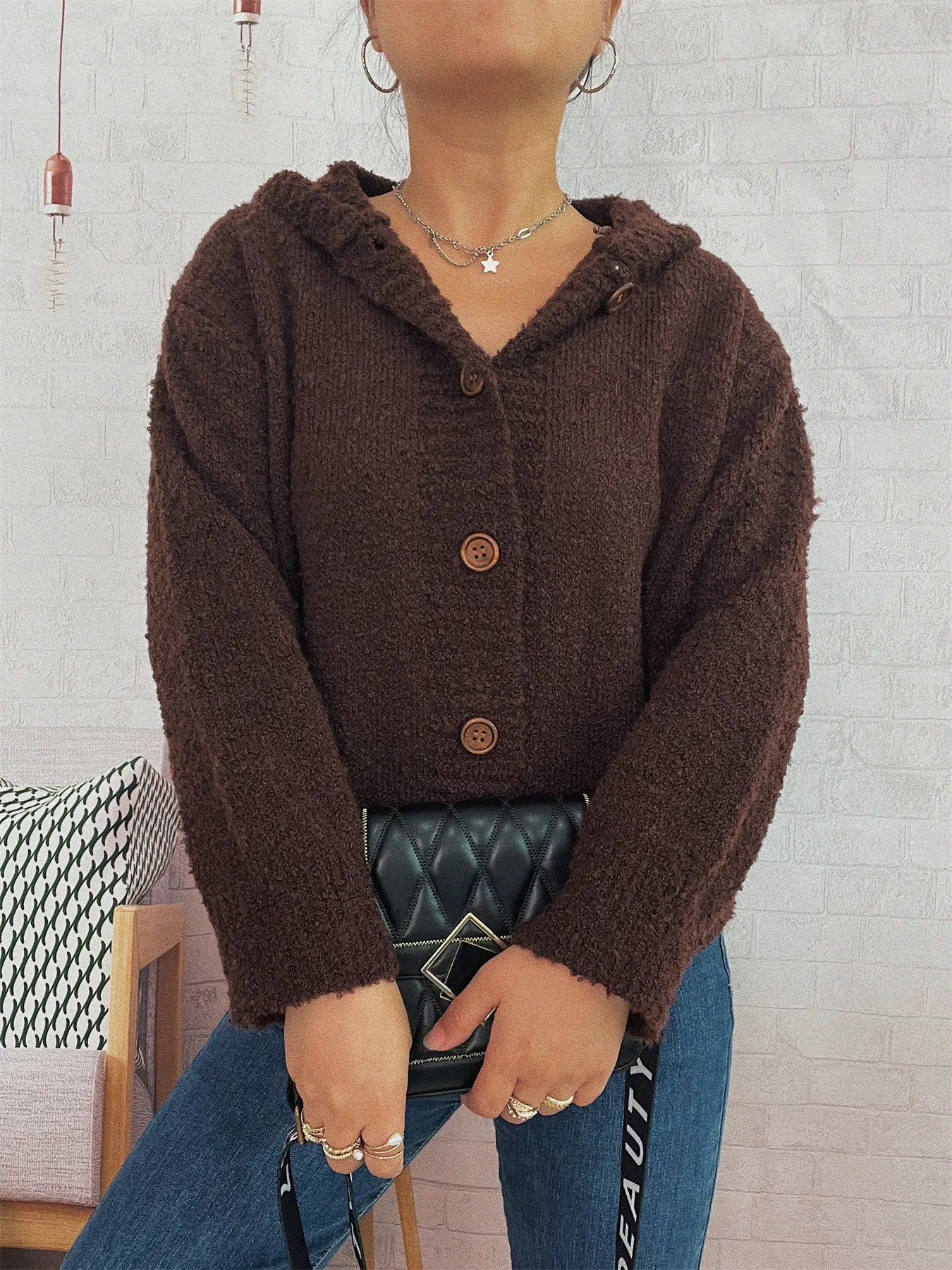 Cozy Button-Up Hooded Cardigan - Fashorio