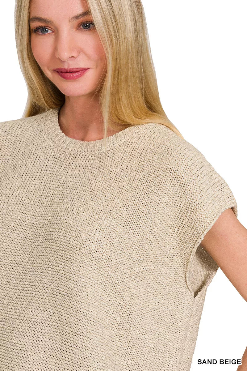 Oversized Crew Neck Sweater Vest in Sand Beige side view