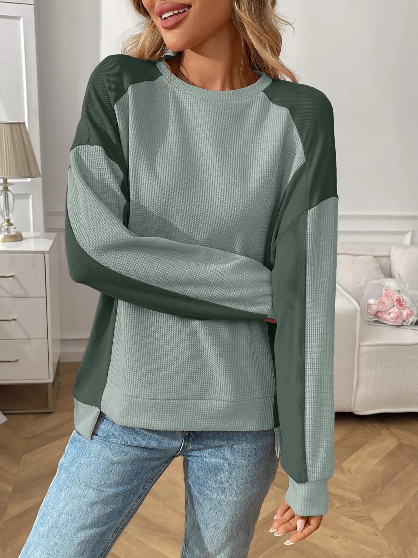Color Block Long Sleeve Sweatshirt - Fashorio