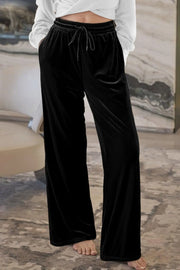 Drawstring Waist Wide Leg Active Pants Black - Fashorio