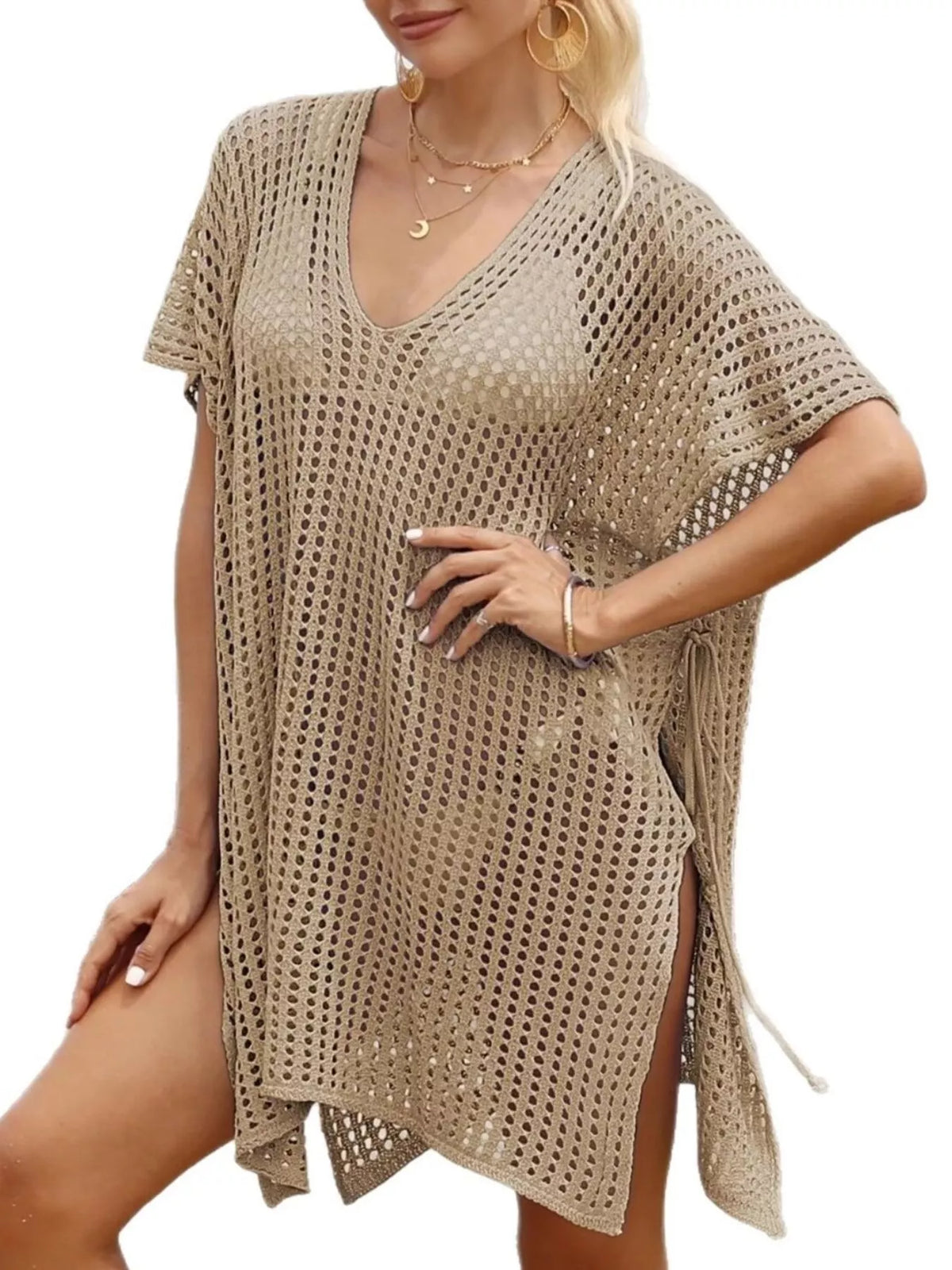 Model in the openwork cover up