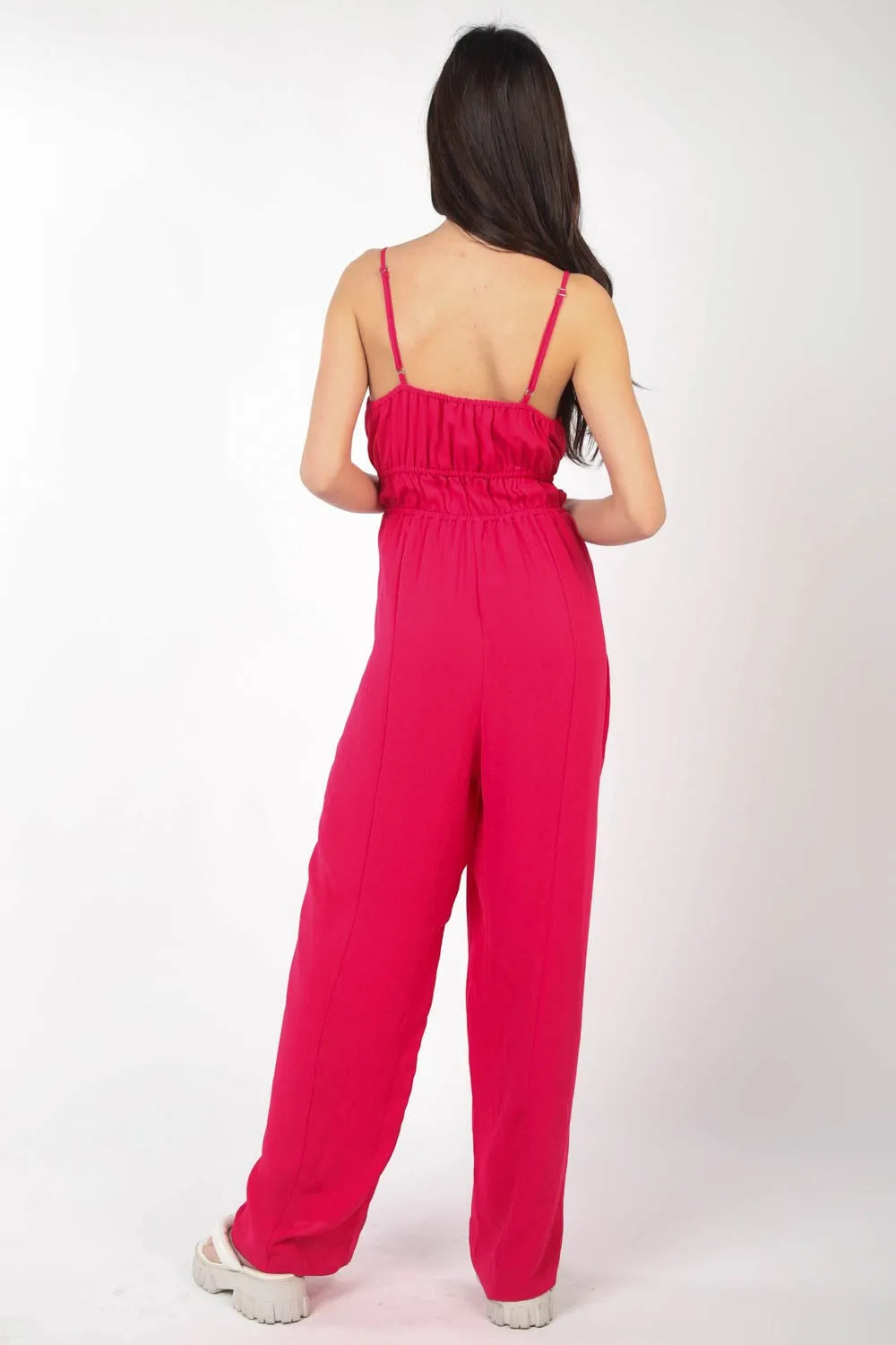 Pintuck Detail Woven Sleeveless Jumpsuit back view