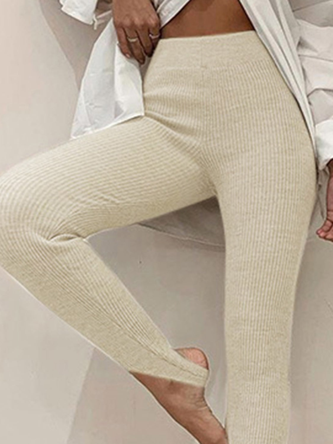 Ribbed mid waist leggings full length view