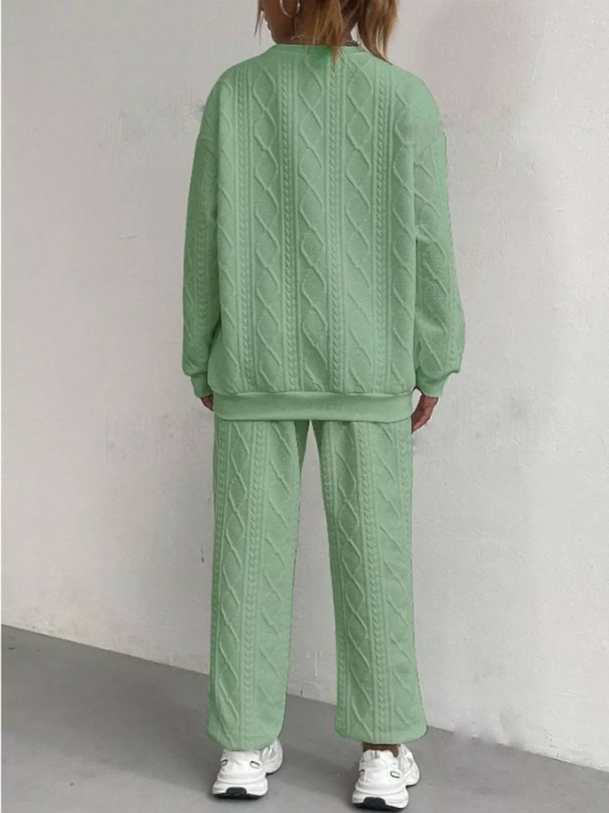 Texture Round Neck Top and Pants Set, view 10