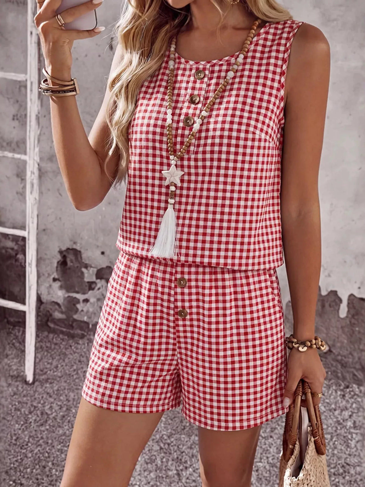 Gingham top and shorts coordinated summer look