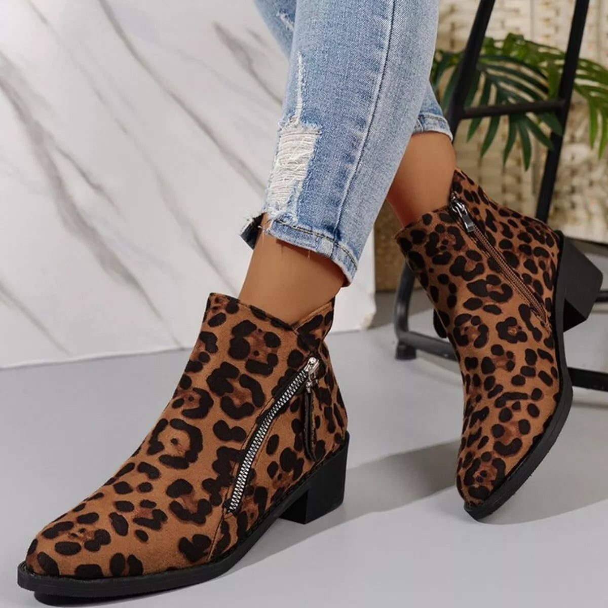 Caramel point toe block heels boots heel detail