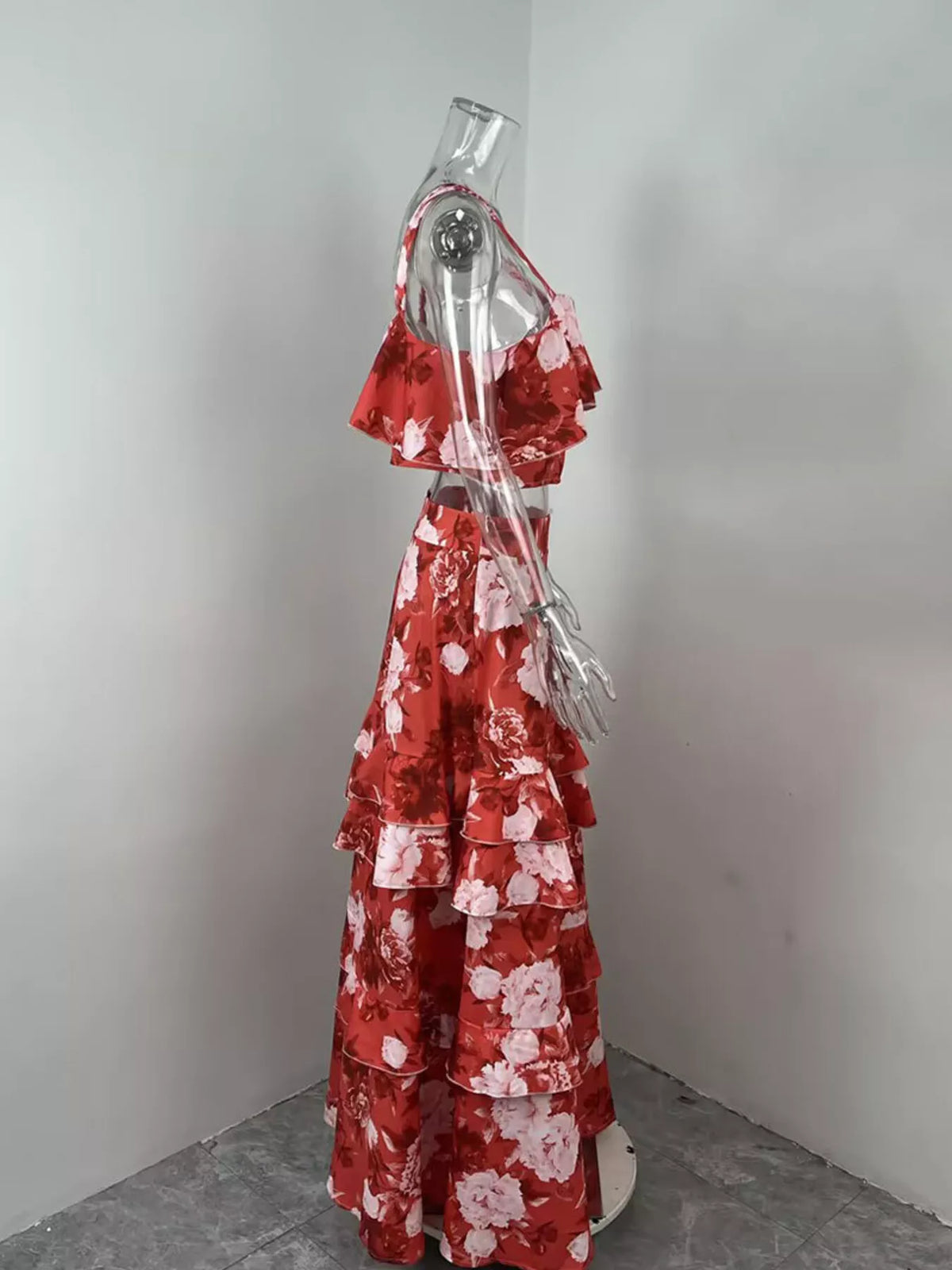 Womens floral ruffle two piece set