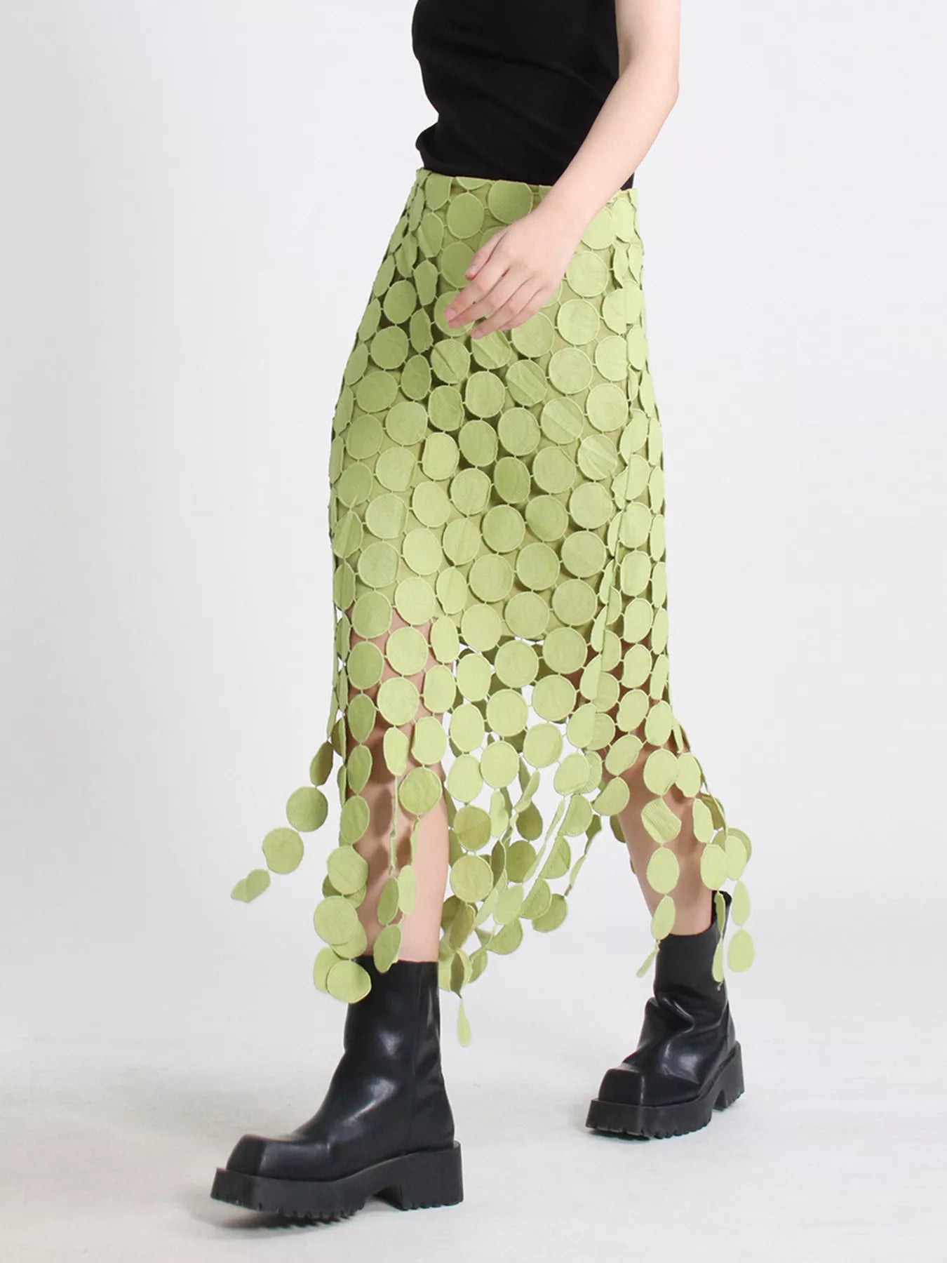 Fringe Midi Skirt Green - Fashorio