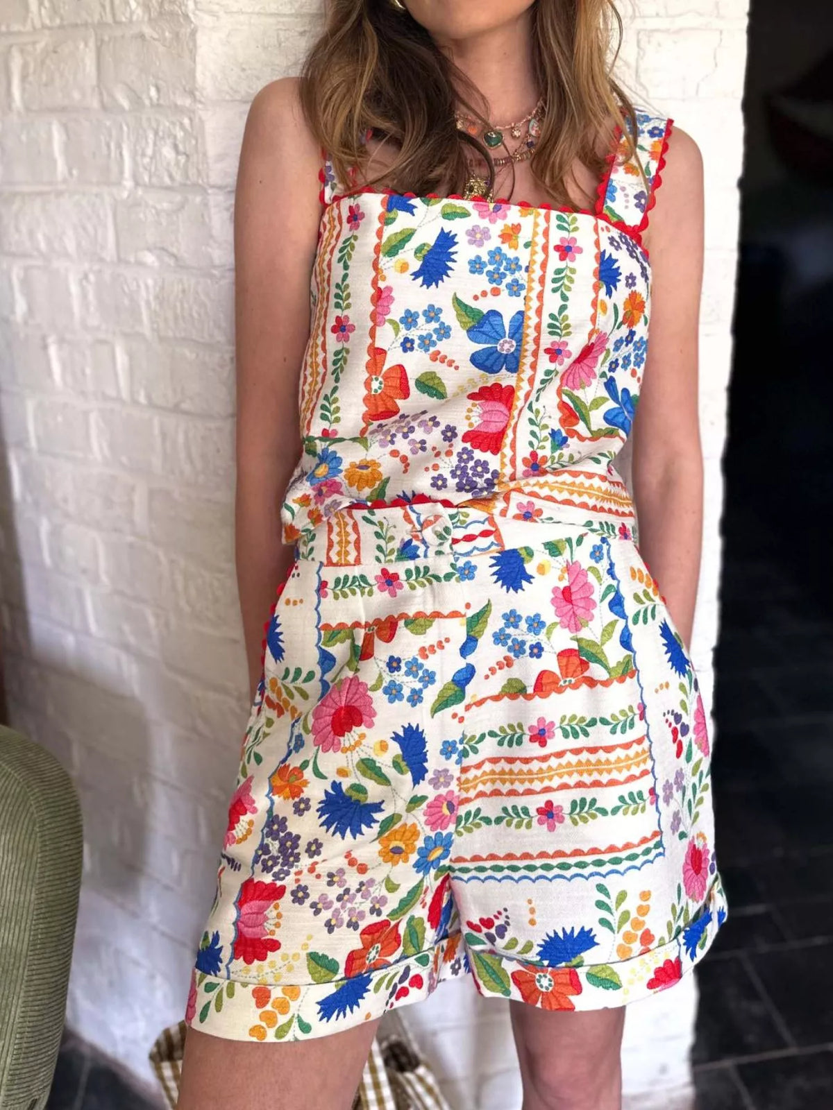 Floral cami and matching pocket shorts side view