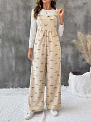 Bow Wide Leg Corduroy Overalls Apricot - Fashorio