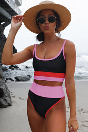 Color Block Spaghetti Strap Two-Piece Swim Set Carnation Pink - Fashorio