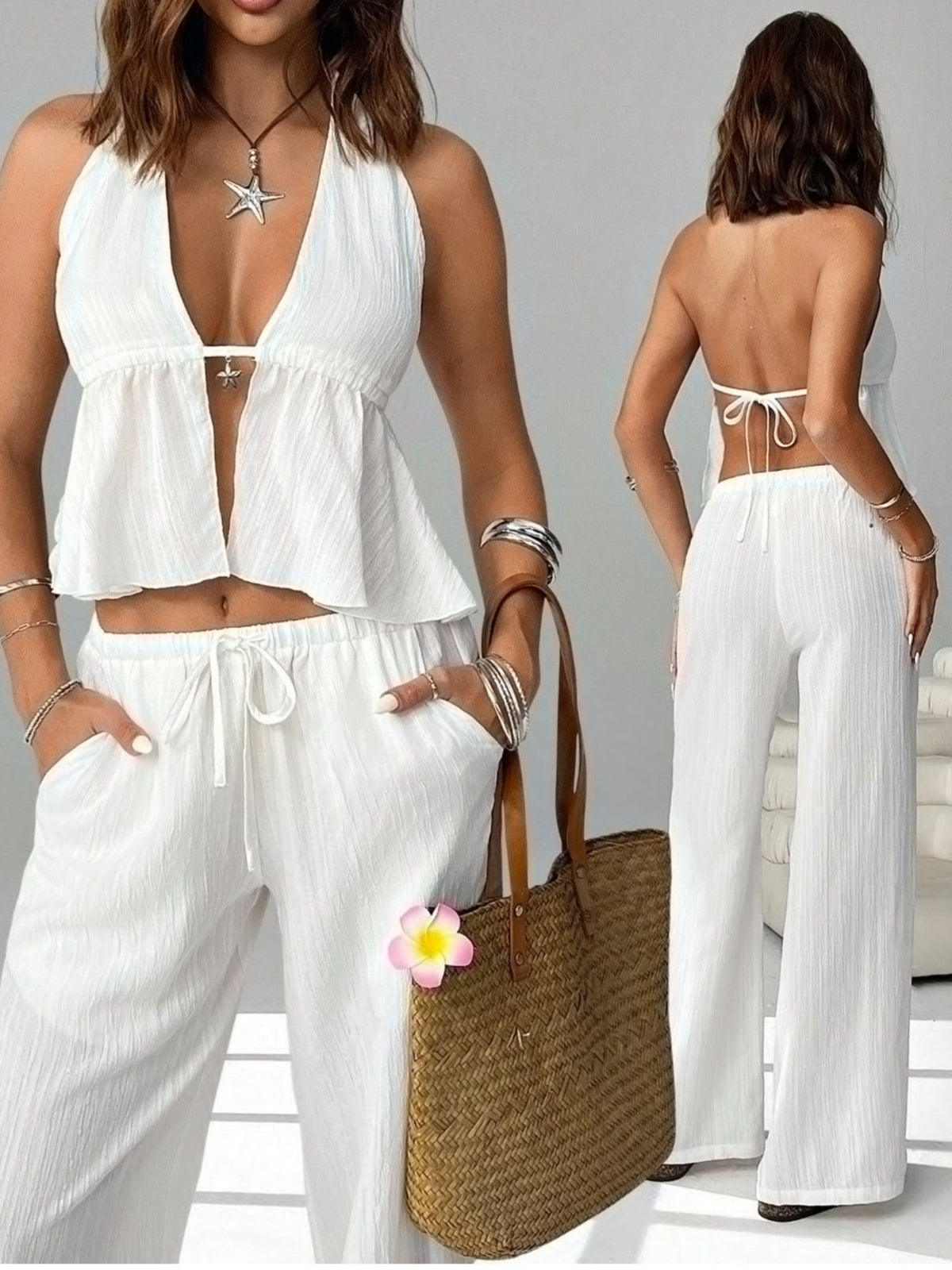 Halter cami and pants matching set styling