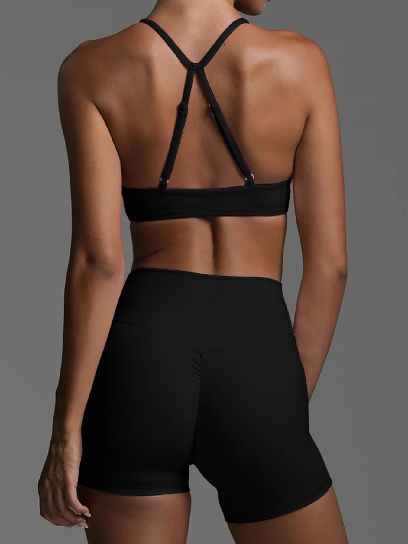 Ruched Sports Bra and High-Waisted Shorts Active Set - Fashorio