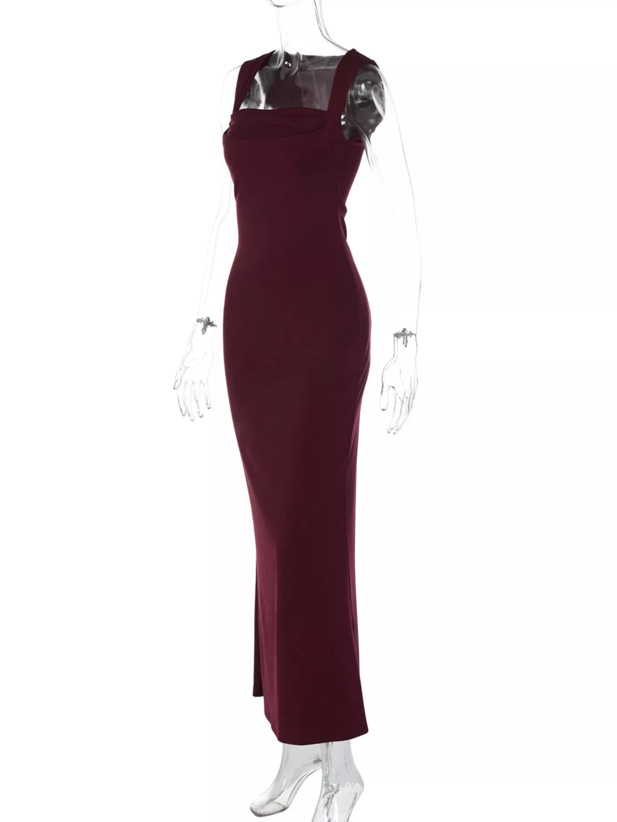 Detail of the fabric drape on the maxi dress