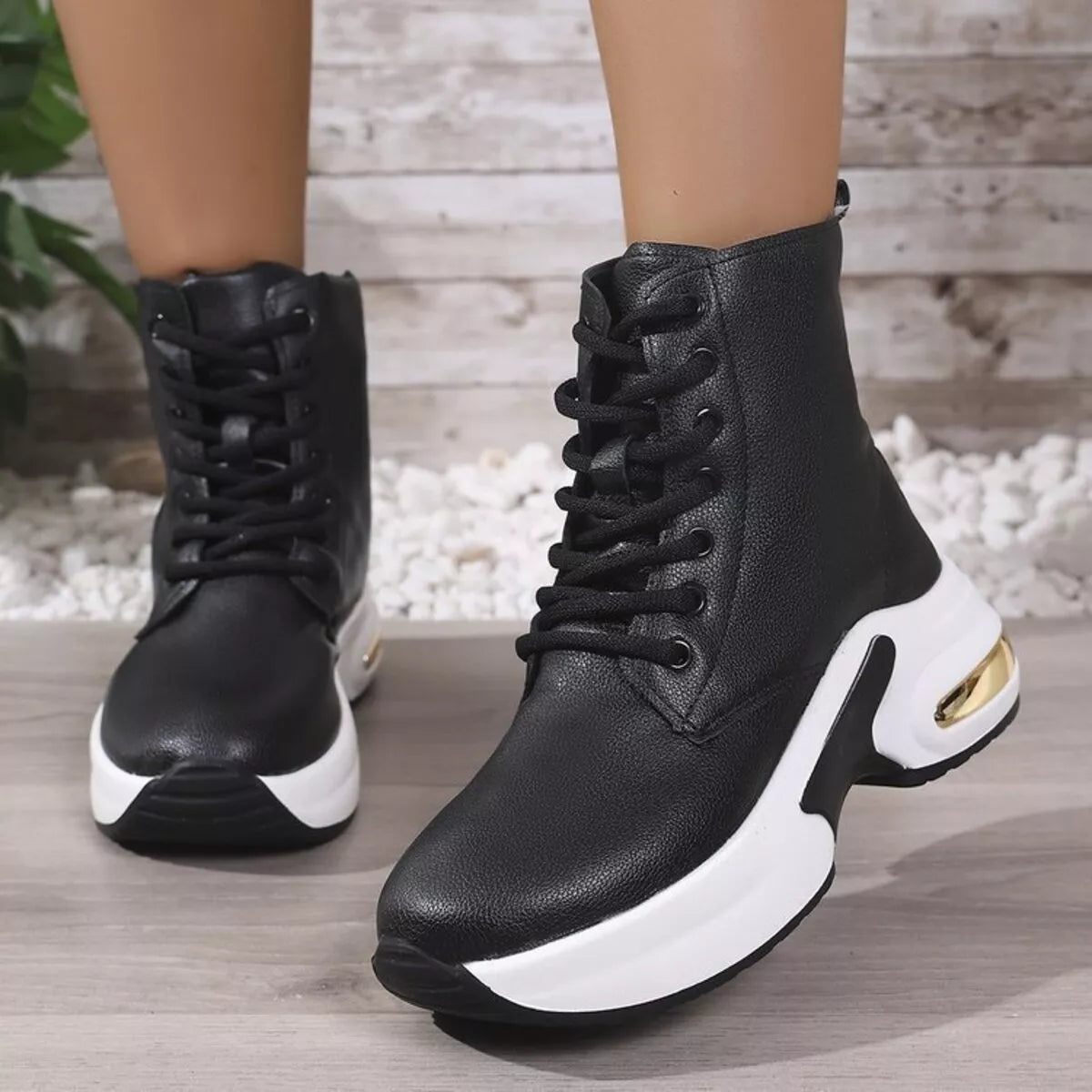 Lace up platform ankle boots heel and sole detail