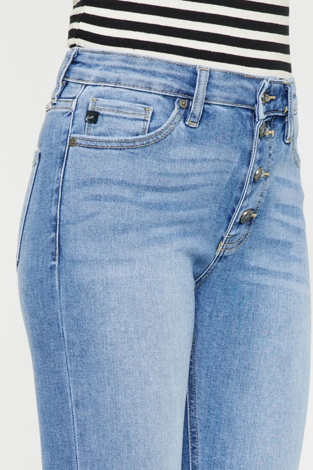Distressed skinny jeans full length view