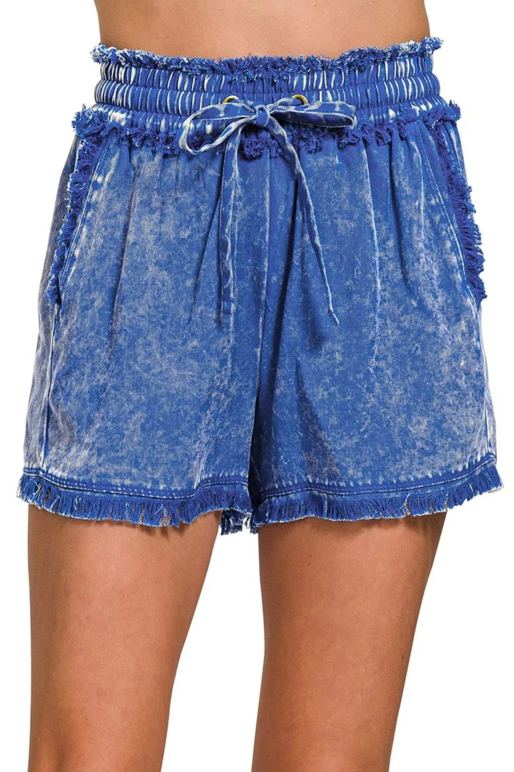Zenana Mineral Frayed Hem Washed Shorts - Fashorio