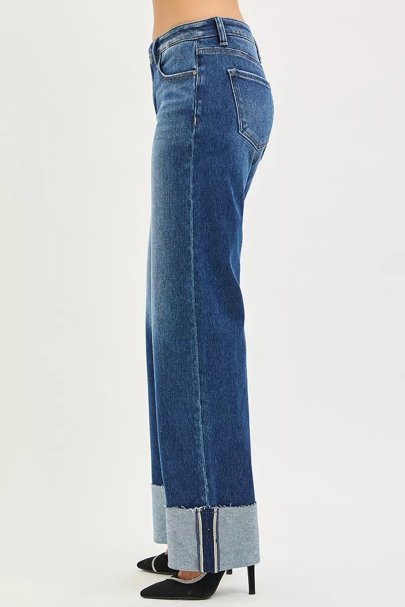 RISEN mid rise wide leg jeans back view