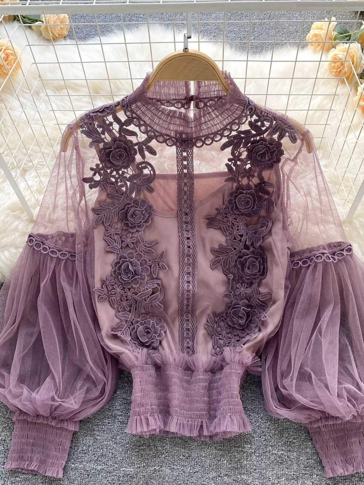 Floral Lace Blouse and Cami Two Piece Set, view 14