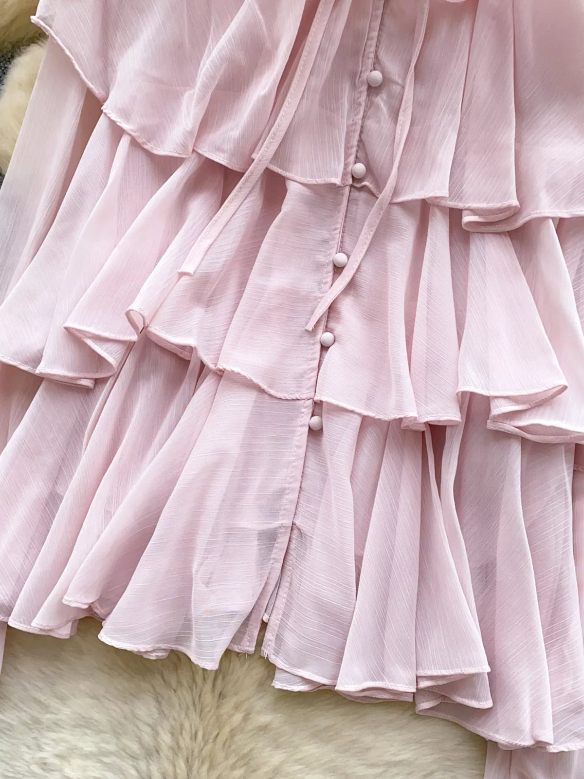 ruffle tiered chiffon blouse front view