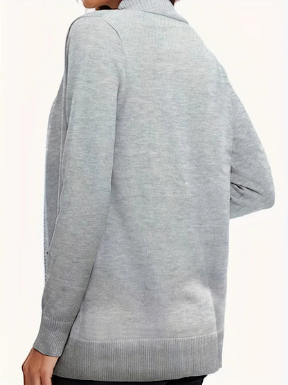 Open Front Long Sleeve Sweater Cardigan - Fashorio