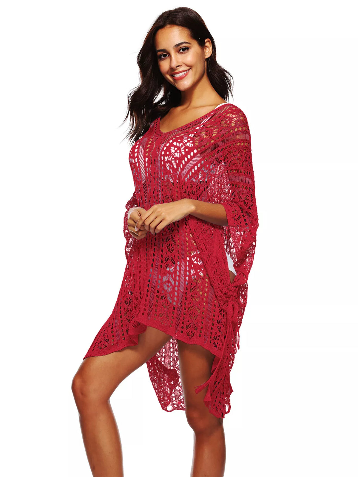 crochet knit beach cover up dress back view