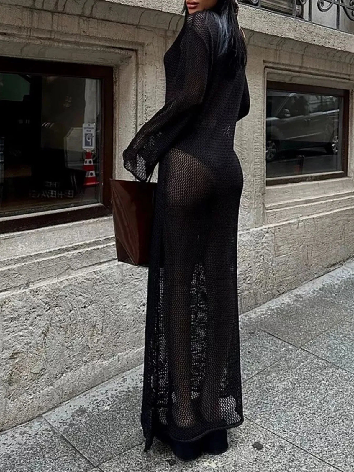 Cutout knit cover up maxi dress, collar detail