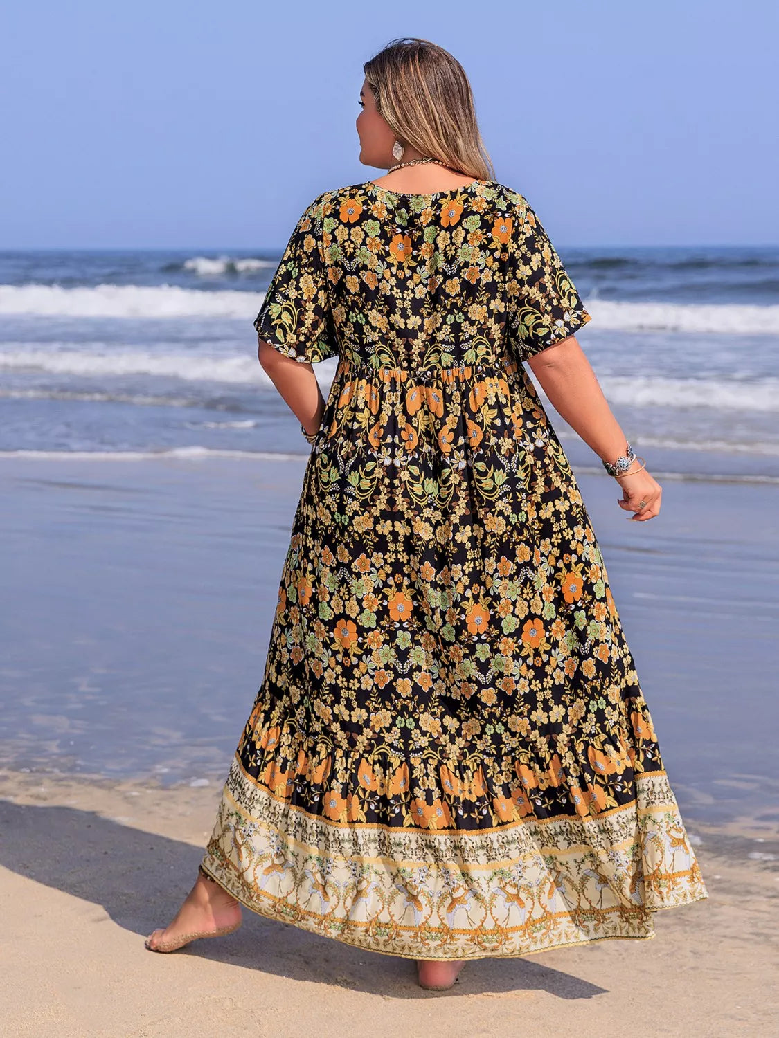 Bohemian floral maxi dress skirt detail
