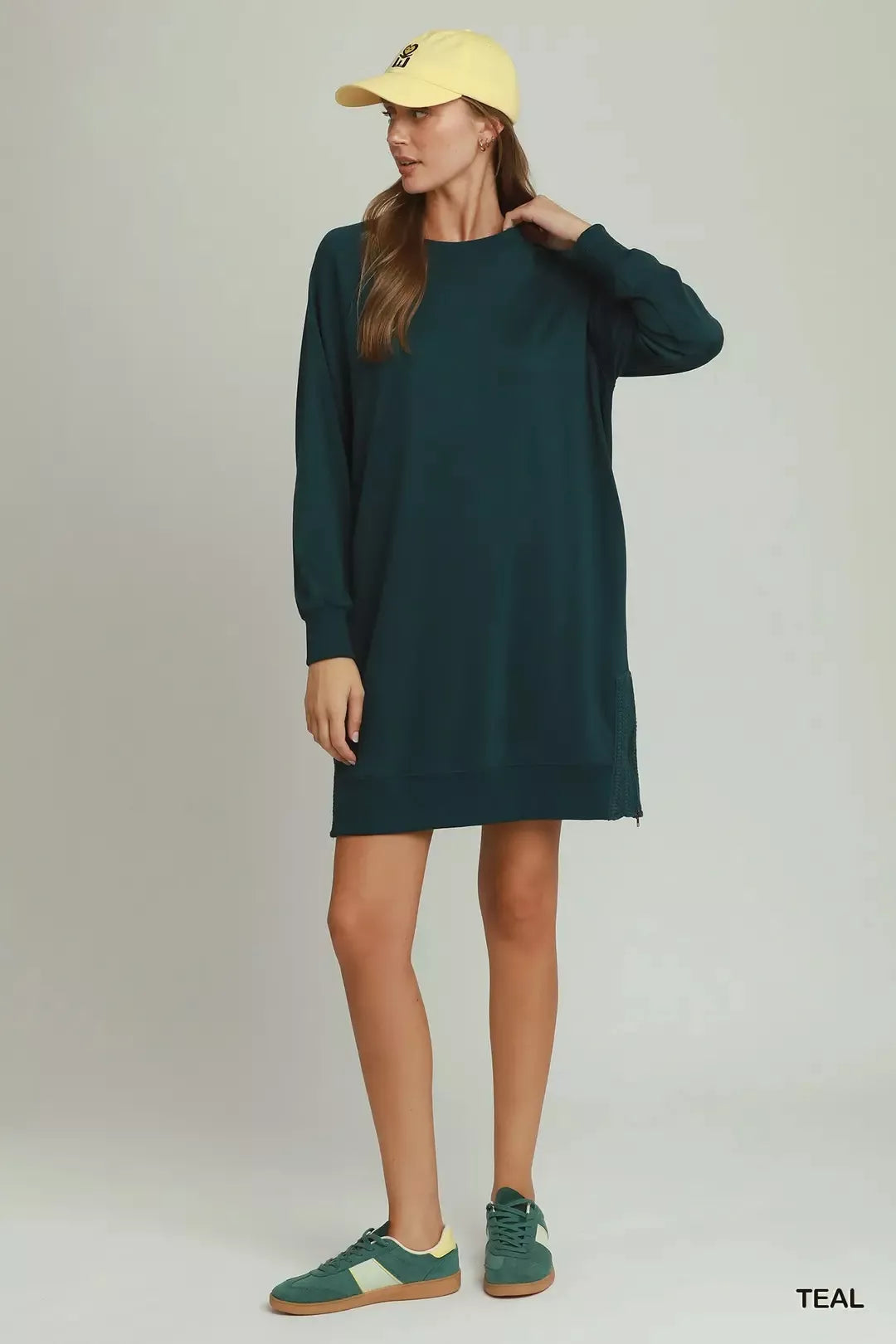 Back view of the Umgee teal side crochet dress