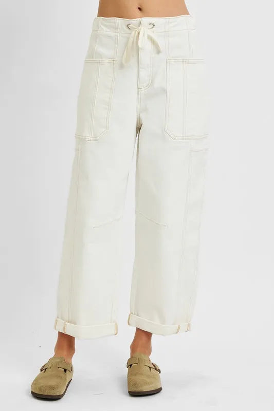 RISEN wide barrel cargo jeans light wash side view