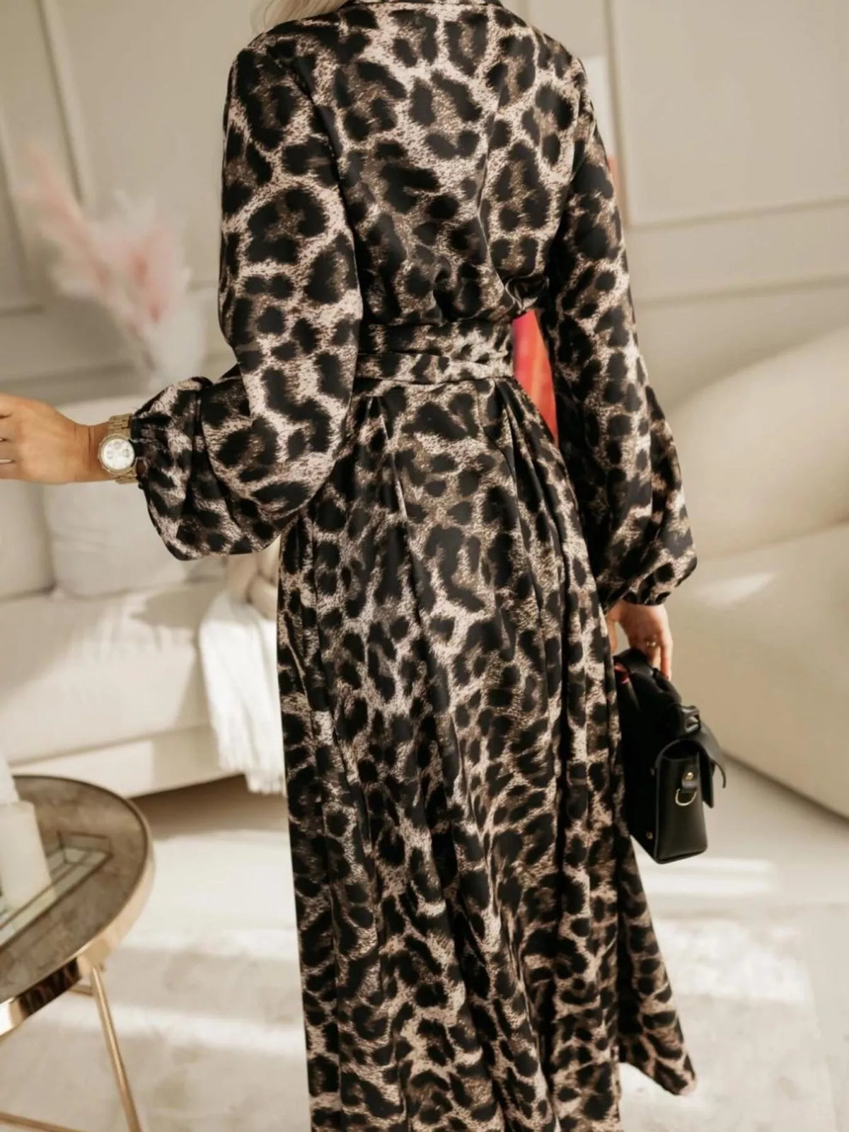 Printed button front maxi shirt dress full length view