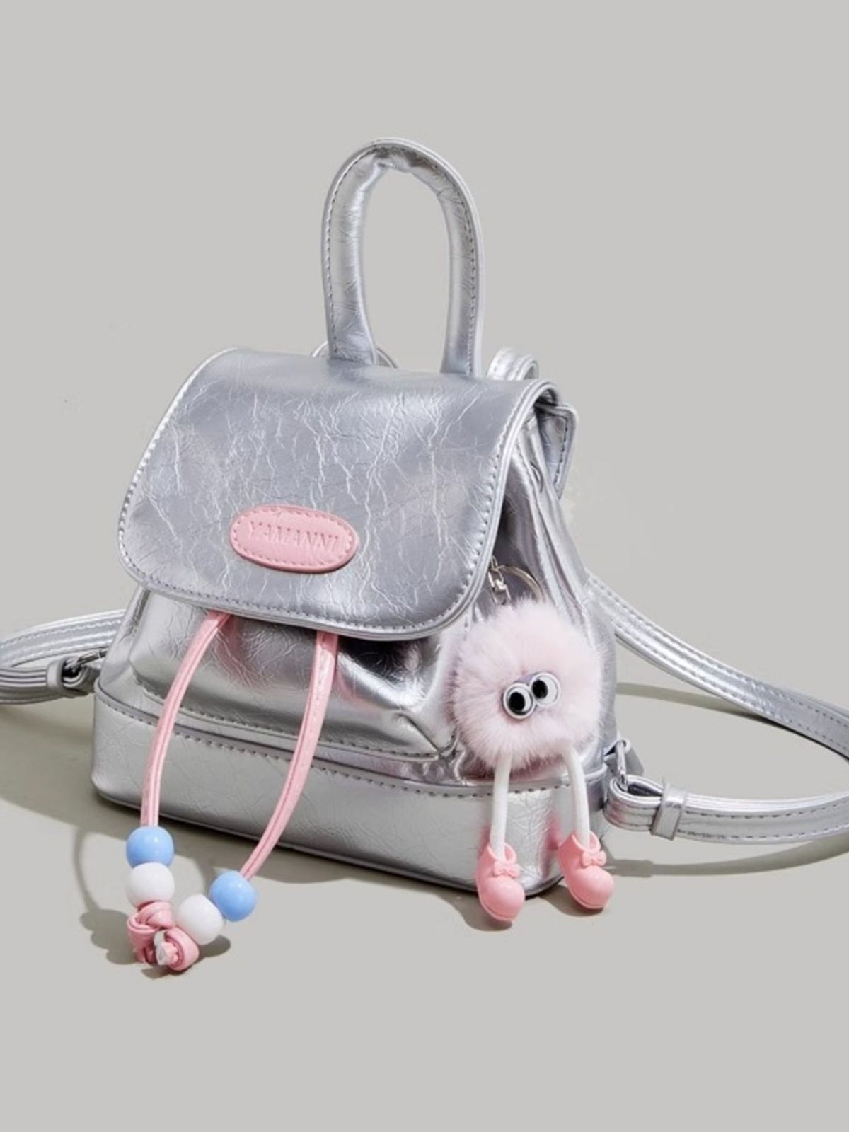silver contrast mini backpack back view
