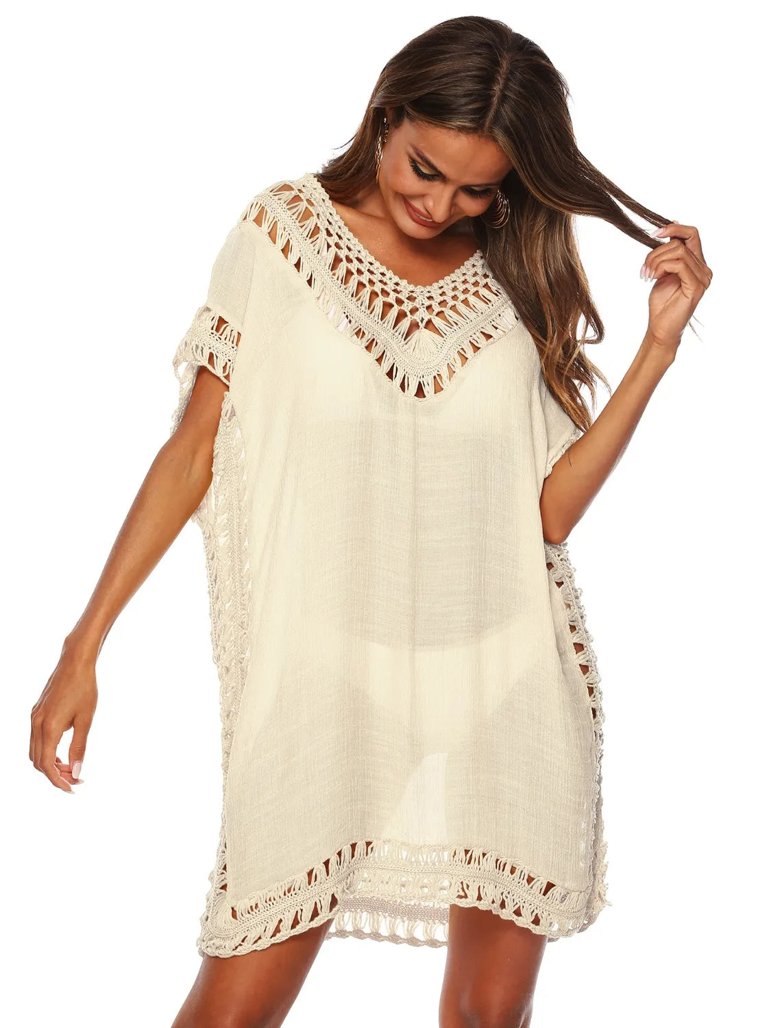 Bohemian Crochet Trim Beach Cover Up Dress - Fashorio