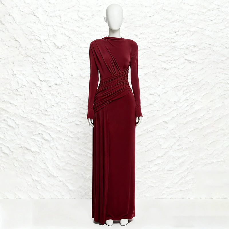 Ruched long sleeve maxi dress, waist detail