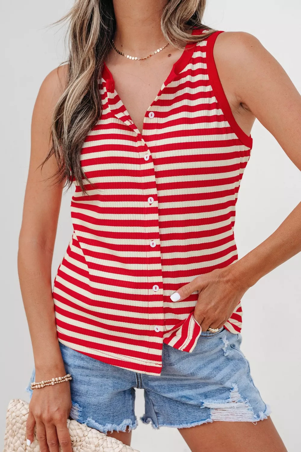 Stripe ribbed tank top side view