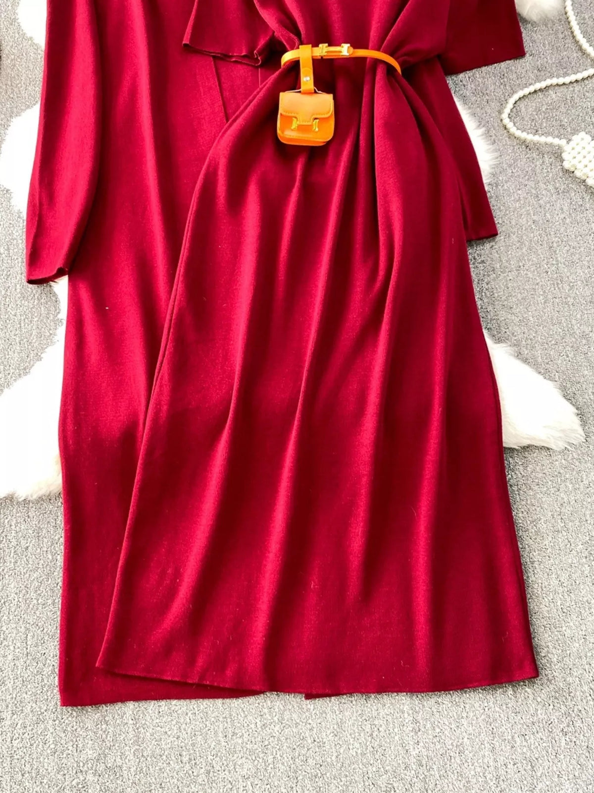 Round Neck Knitted Dress and Cardigan Set, view 10